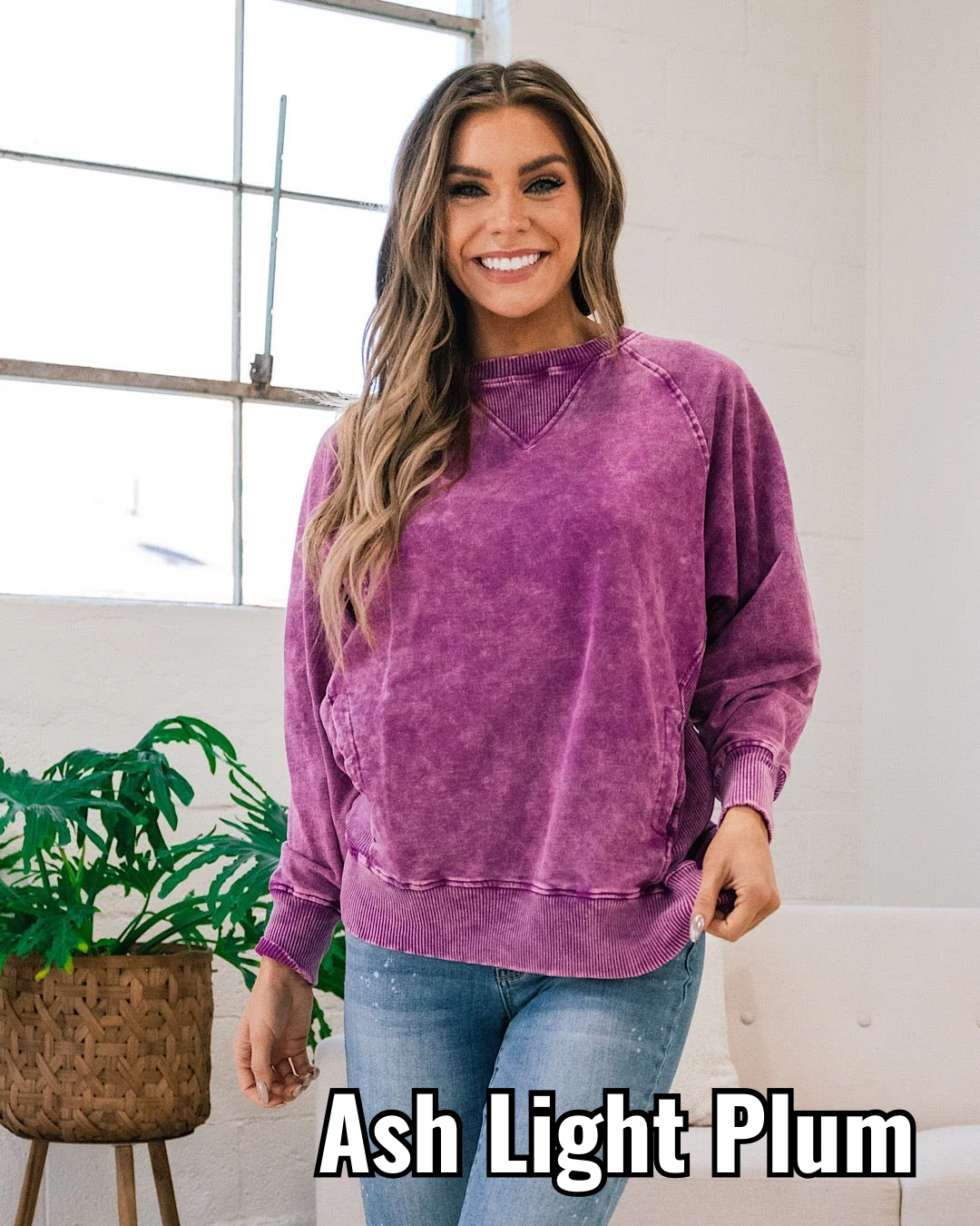 Girlfriend Crewneck Sweatshirt - Ash Light Plum Zenana Small