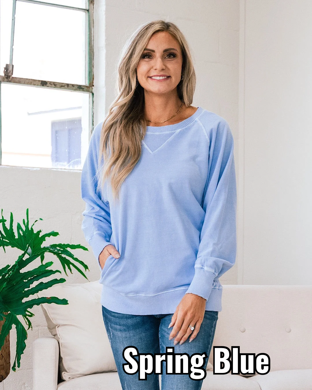 Girlfriend Crewneck Sweatshirt - Sky Blue Zenana Small