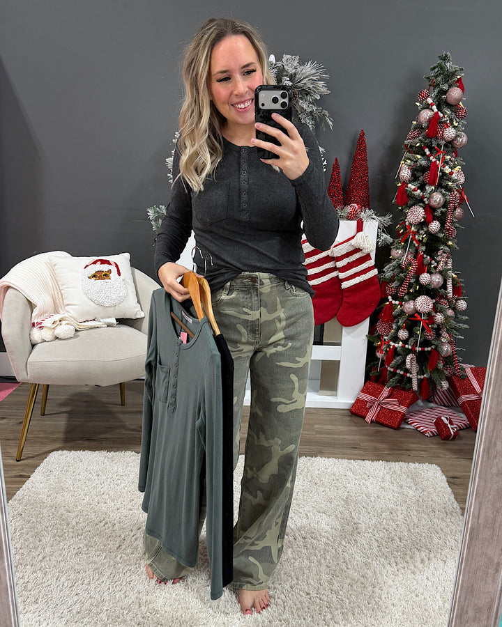 Georgia Henley Long Sleeve Top - Black Michelle Mae