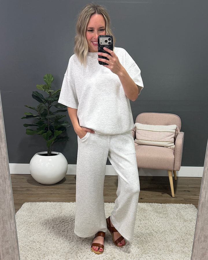 NEW! Kendall Scuba Fabric Wide Leg Pants - Light Heather Gray