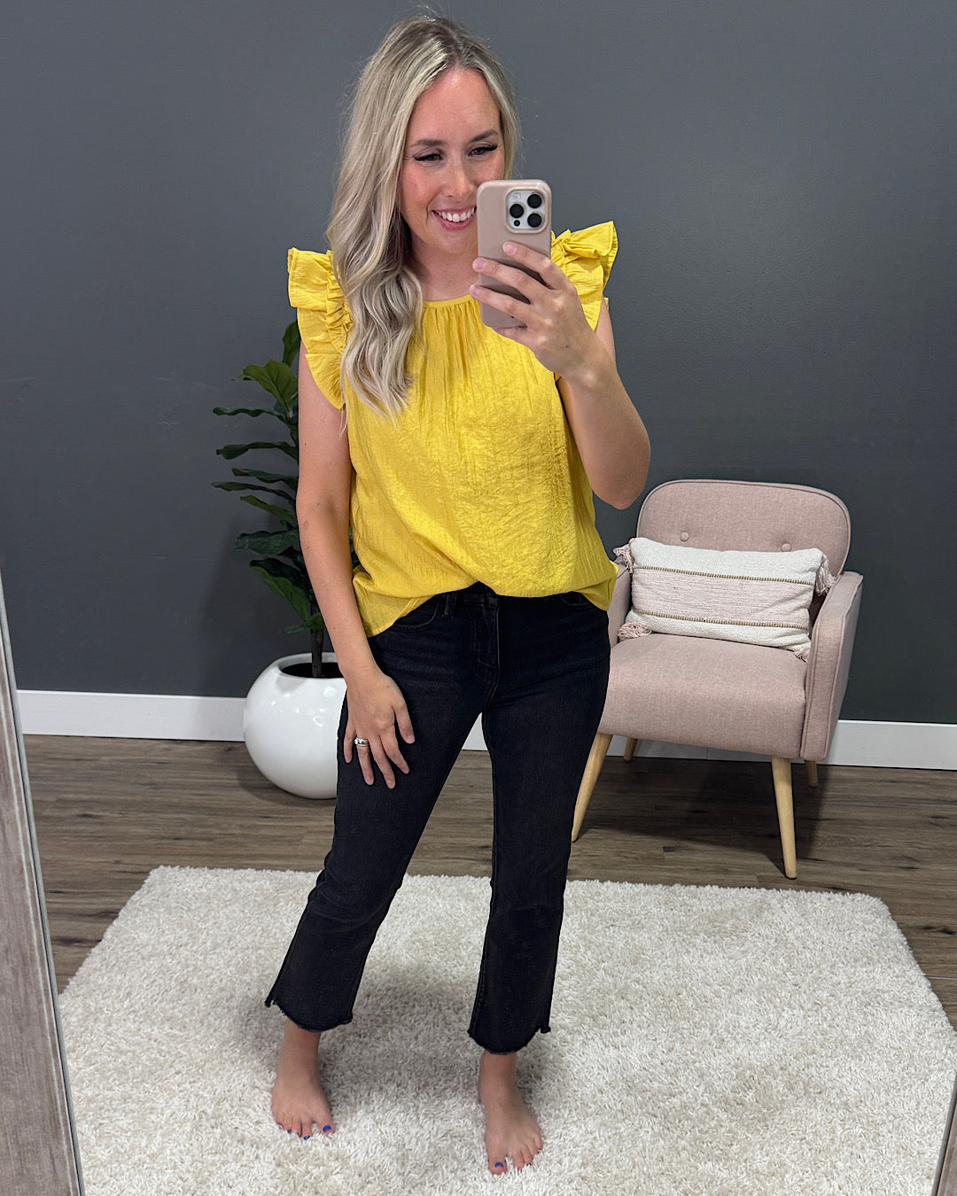 Celeste Ruffle Sleeve Top - Dijon Yellow FINAL SALE Staccato