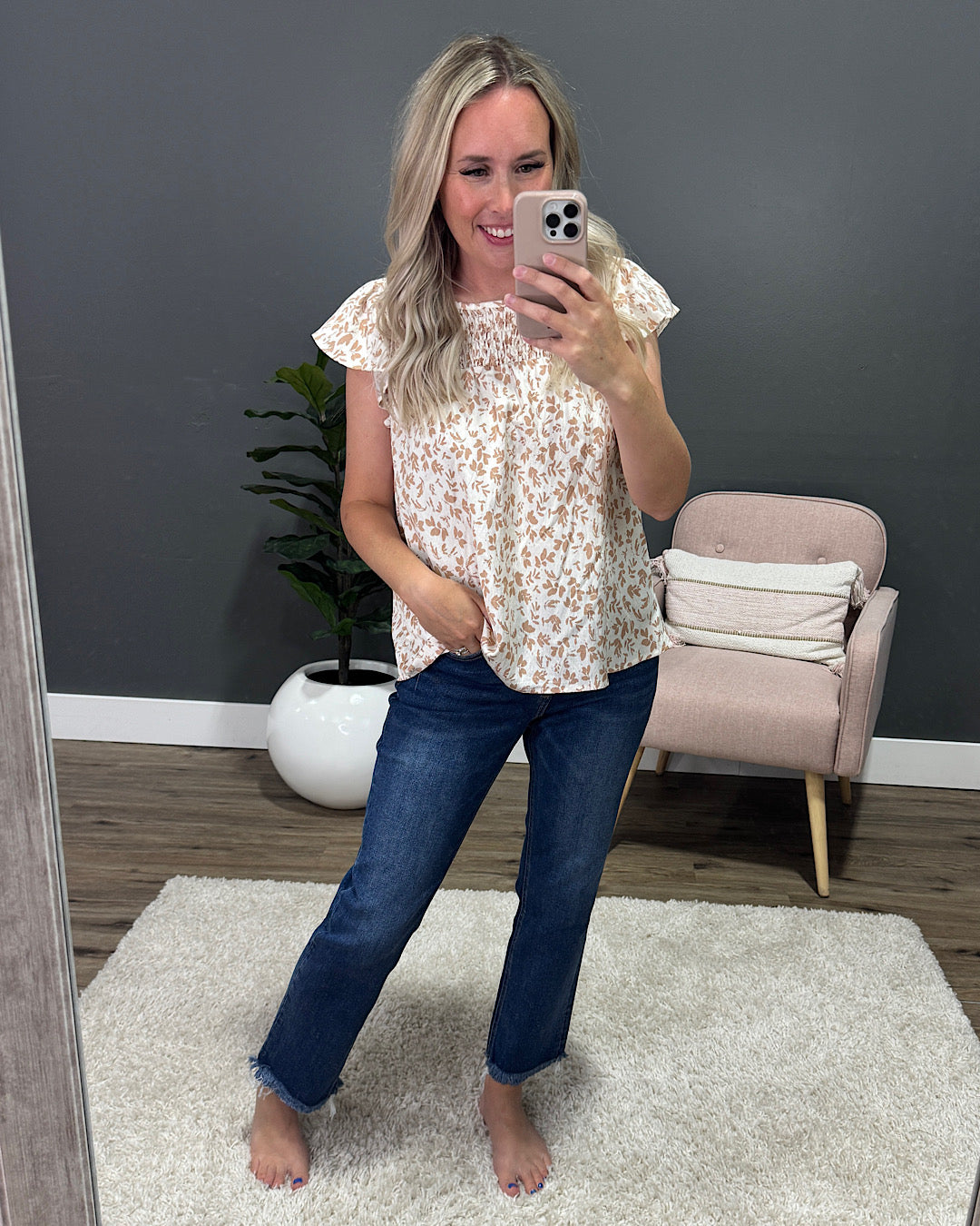 Cambree Smocked Baby Doll Top - Taupe SALE Staccato