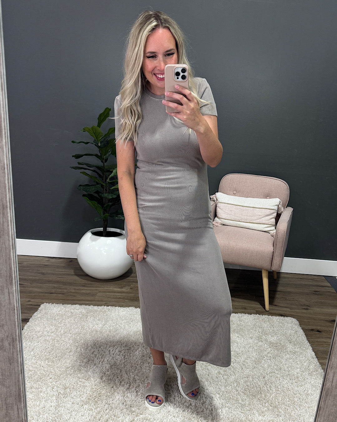 Carly Ribbed Midi Dress - Gray Brown SALE Be Cool