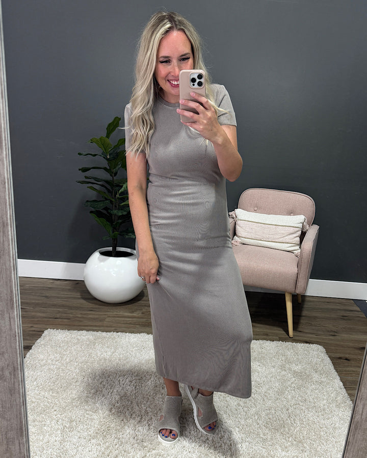 Carly Ribbed Midi Dress - Gray Brown SALE Be Cool