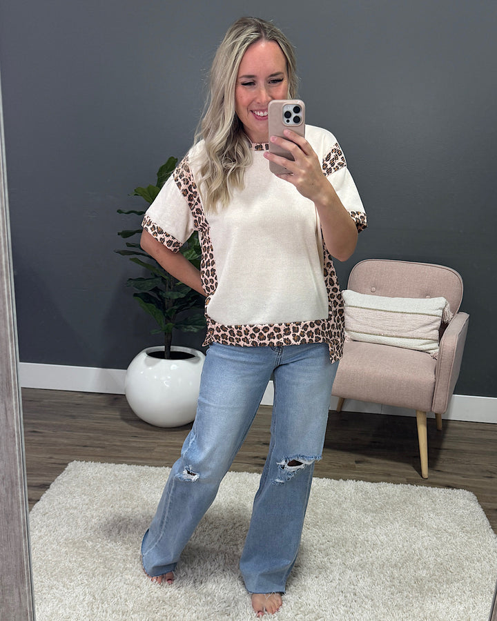 Adalyn Cream Top with Leopard Corded Details Lovely Melody