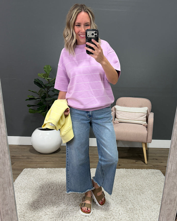 NEW! Macey Scuba Fabric Striped Top - Blossom & Cream Rae Mode