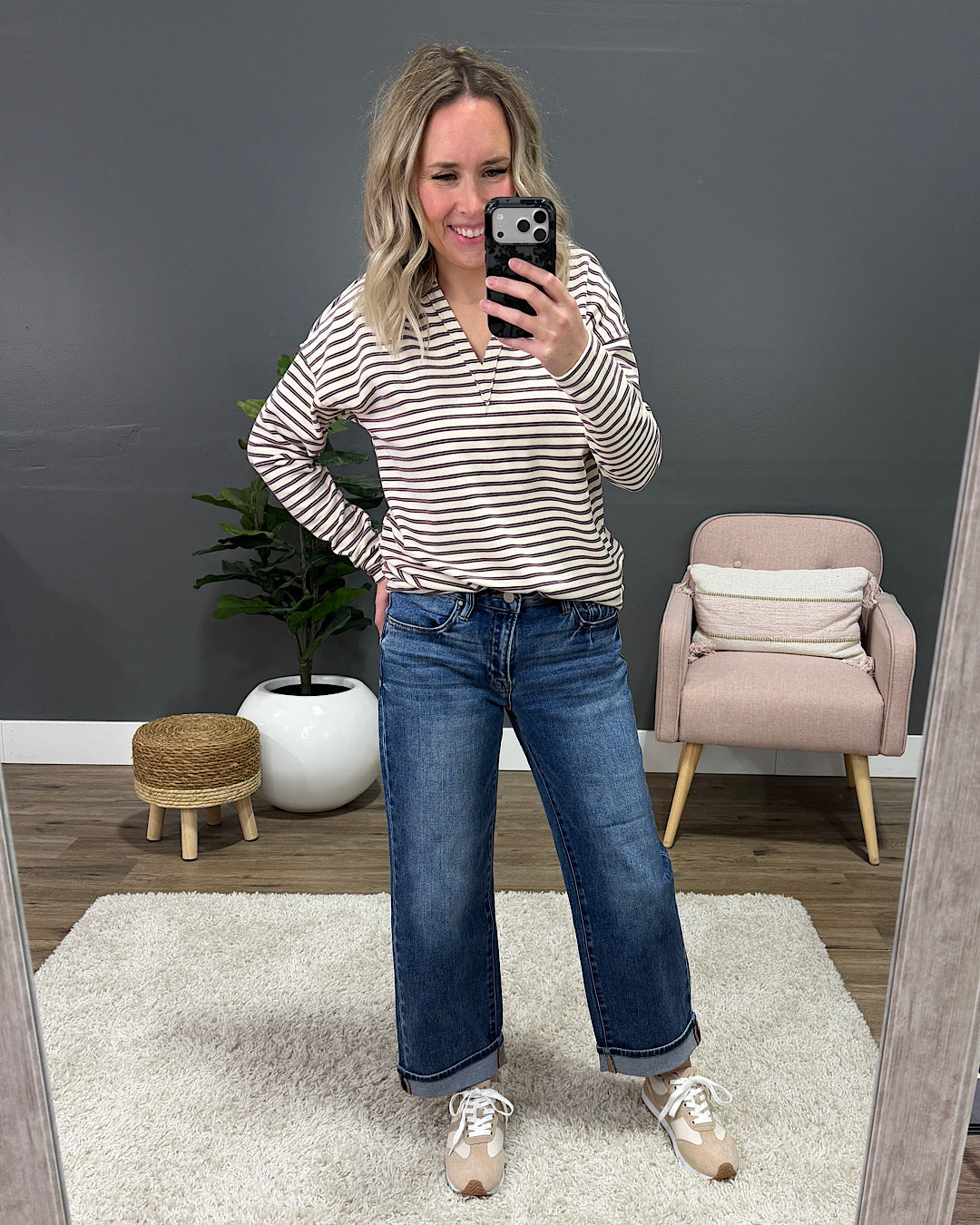 NEW! Risen Rowan Non Distressed Boyfriend Jeans - Dark Wash Risen