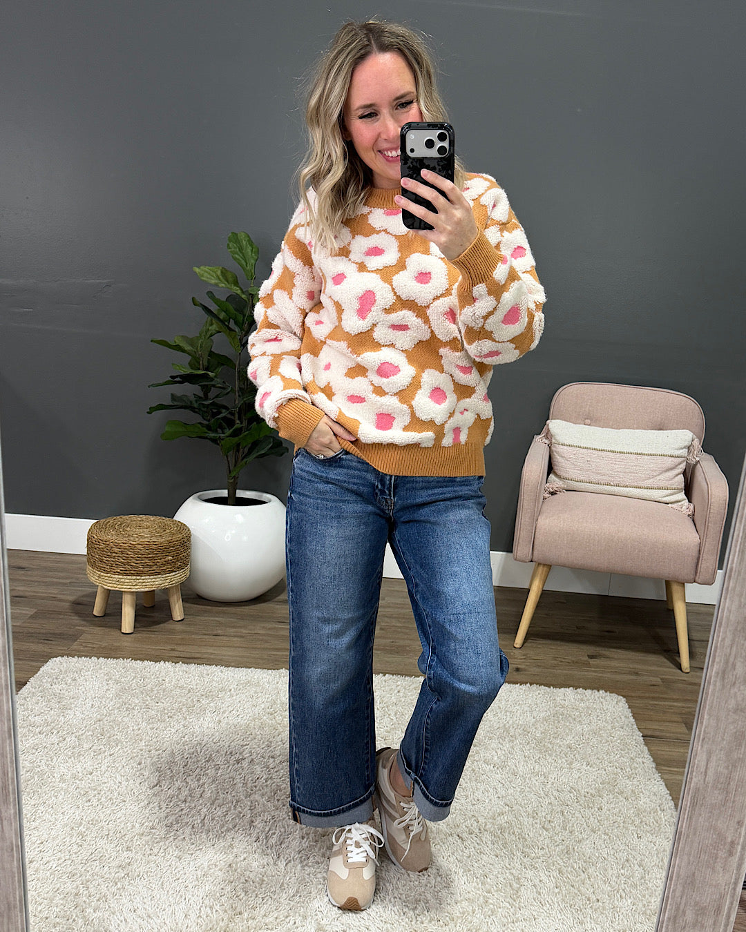 NEW! Clara Raised Daisy Sweater - Taupe Lovely Melody