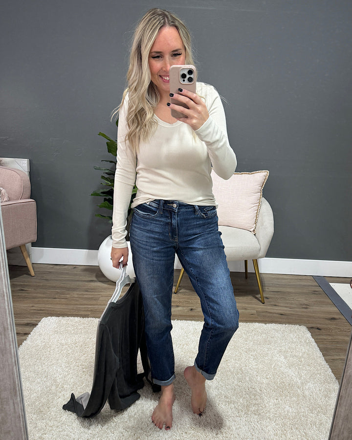 Jill Long Sleeve Ribbed Top - Gray Brown Be Cool