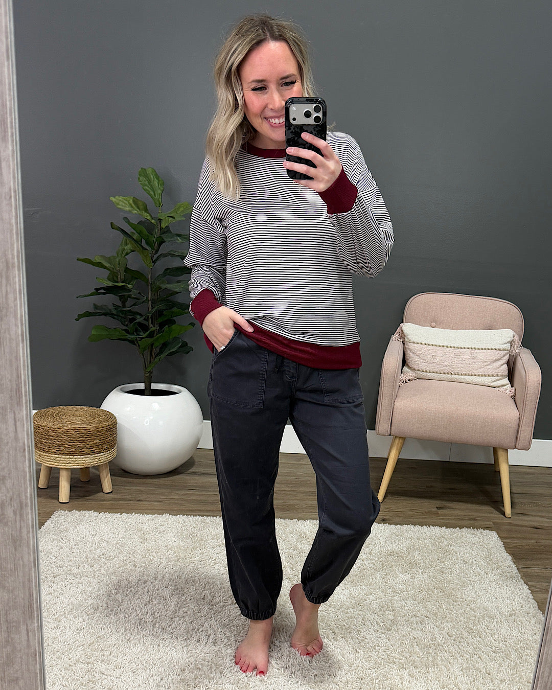 Marie Pinstriped Long Sleeve Top - Plum SALE Staccato