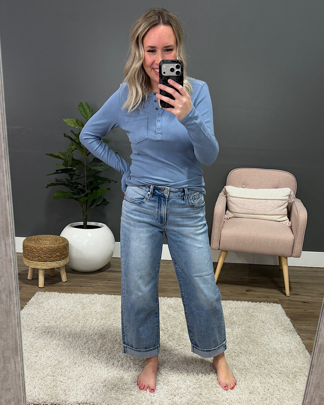 Risen Rowan Non Distressed Boyfriend Jeans - Light Wash Risen