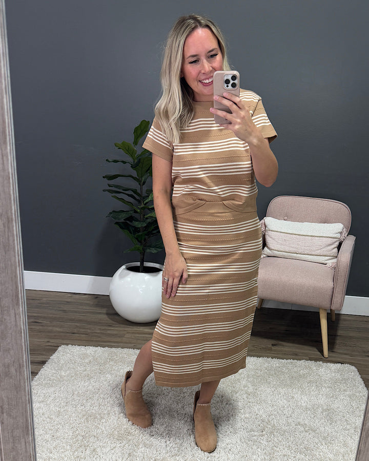 Striped Sweater Top and Skirt Set - Mocha & Cream Wishlist