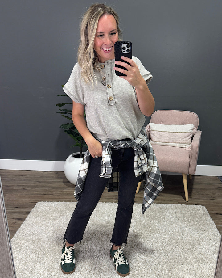 Janice Ribbed Henley Top - Sand Heimish