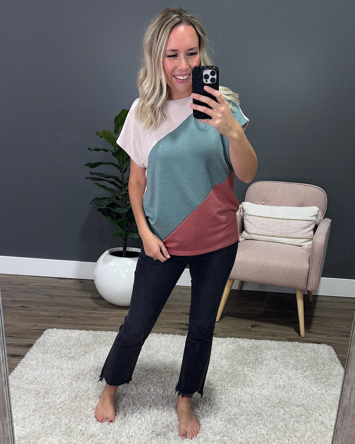 Elaine Color Block Top - Olive & Rust SALE Staccato