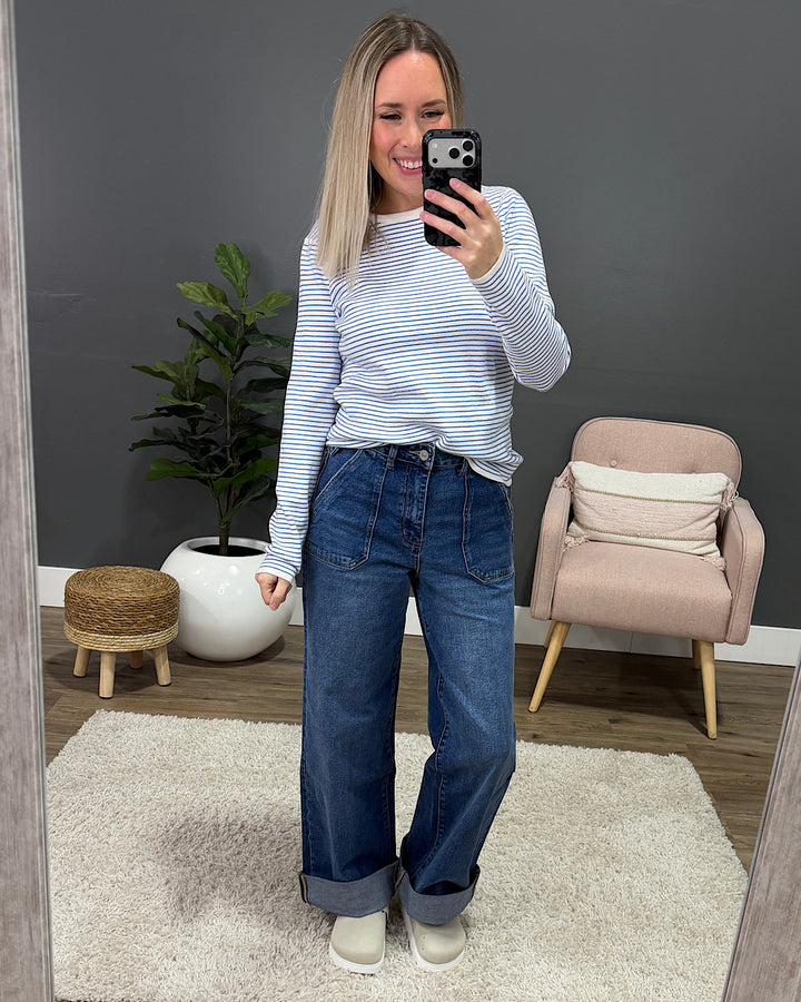 Emma Pinstriped Sweater - Ivory & Blue FINAL SALE Staccato