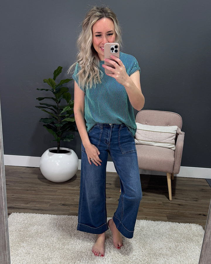 Cecilia Corded Cap Sleeve Top - Turquoise FINAL SALE 7th Ray