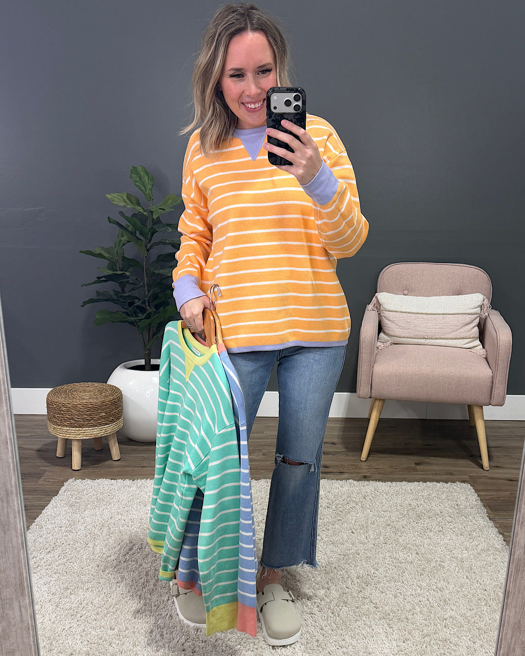 Charlotte Contrast Striped Sweater - Light Orange FINAL SALE Staccato