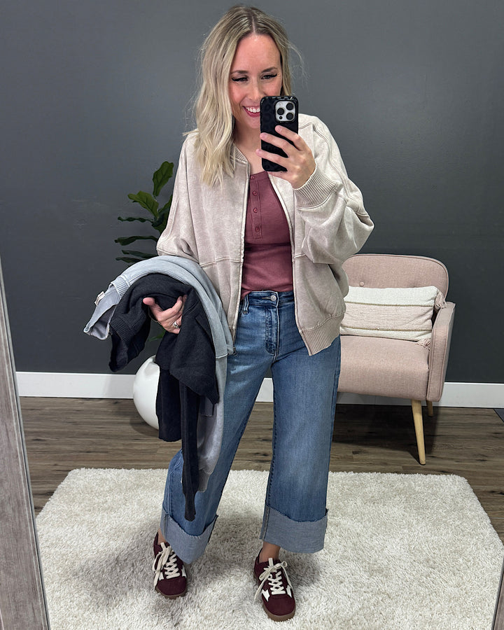 The Go-To Oversized Mineral Wash Fleece Jacket - Black Zenana