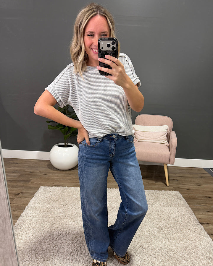 Gabby Contrast Corded Top - Gray Lovely Melody