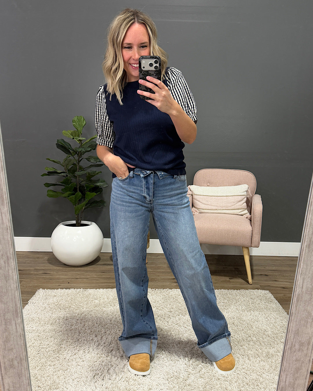 Judy Blue Eliza Folded Waist Cuffed Straight Jeans Judy Blue