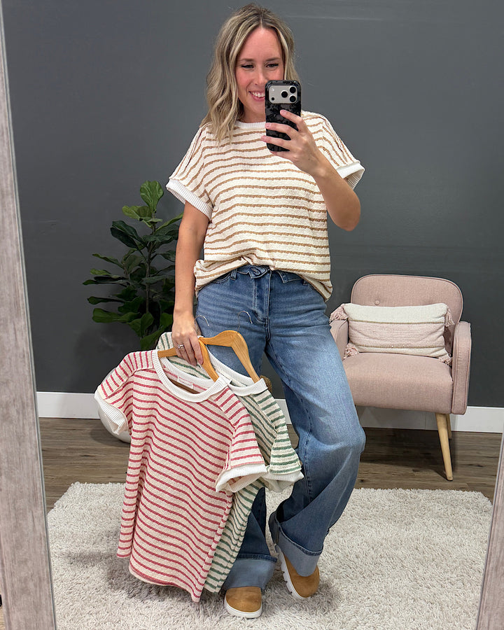 Devri Textured Striped Top - Mauve Lovely Melody