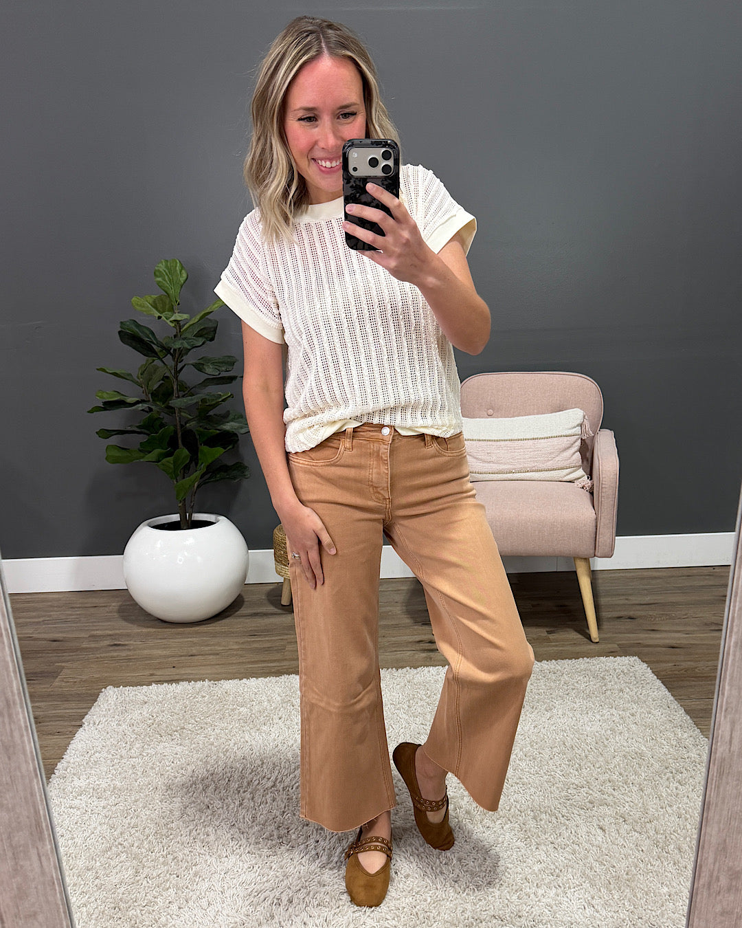 Liesel Textured Open Knit Top - Ivory Staccato