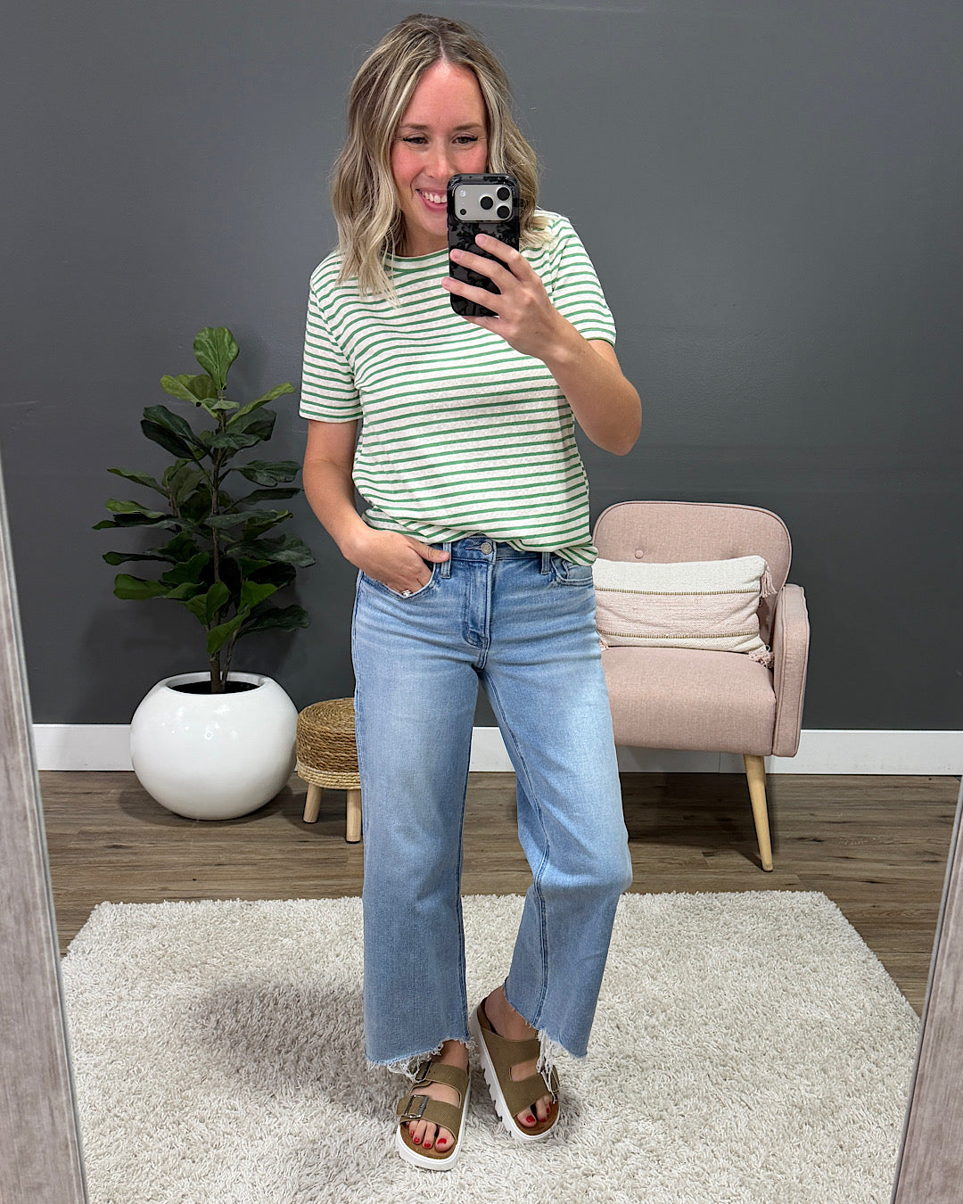 Erin Striped Slub Knit Top - Green Staccato