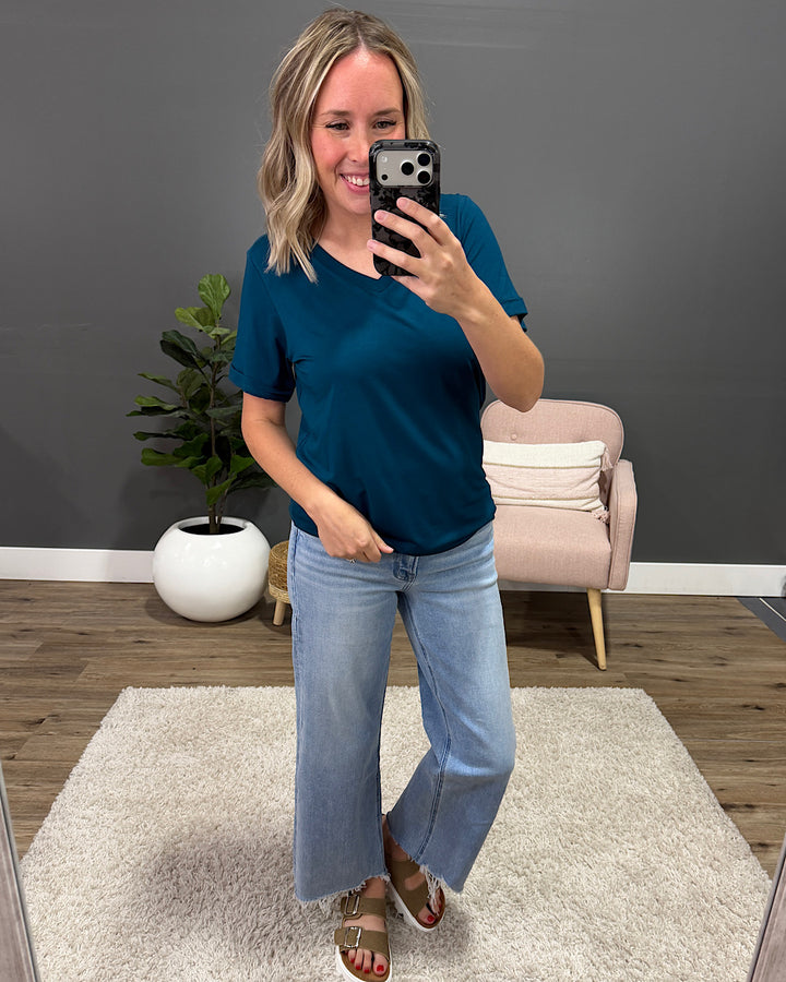 Sophie V Neck Top - Teal Michelle Mae