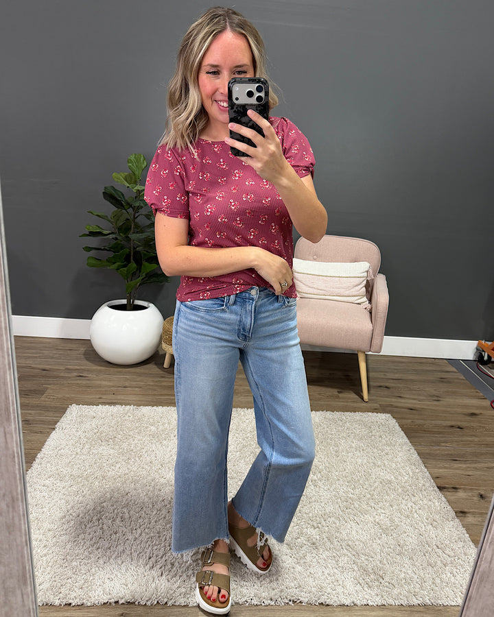 Chantal Floral Ribbed Top - Mauve PS Kate