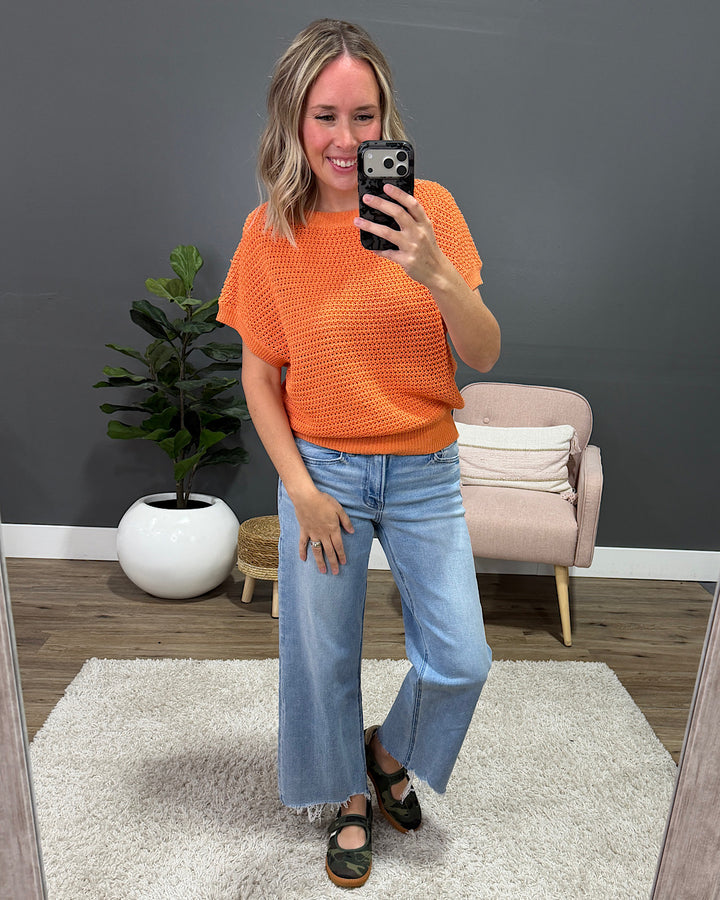 Nicole Crochet Knit Top - Orange Staccato