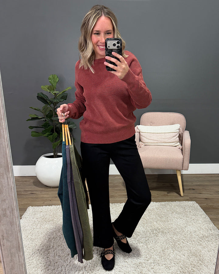 Called It All Off Washed Waffle Knit Sweater - Olive Staccato