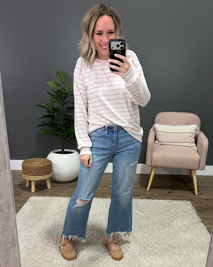 NEW! Jayla Striped Drop Shoulder Top - Pink Lovely Melody