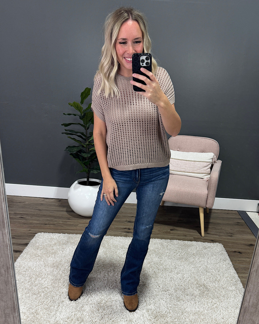 Darci Open Weave Top - Light Mocha SALE Zenana