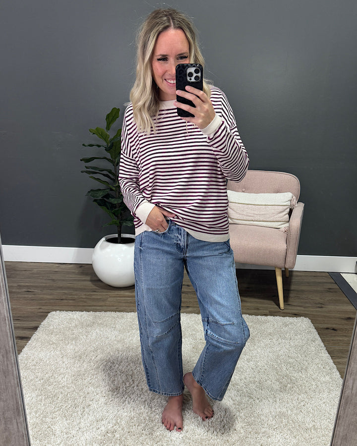 Believe It Striped Sweater - Magenta Staccato