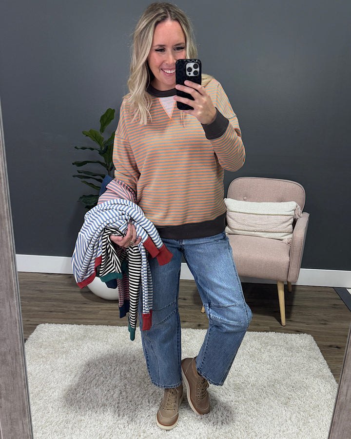 Kaylee Striped Top - Blue & Ivory Staccato