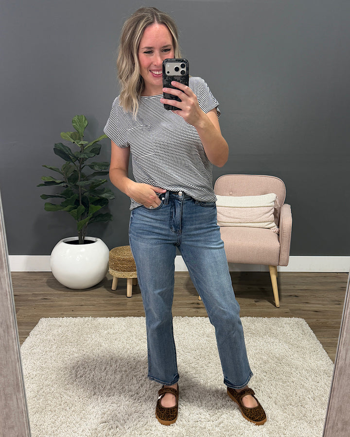 Hendrix Striped Pocket Top - Forest Green Staccato