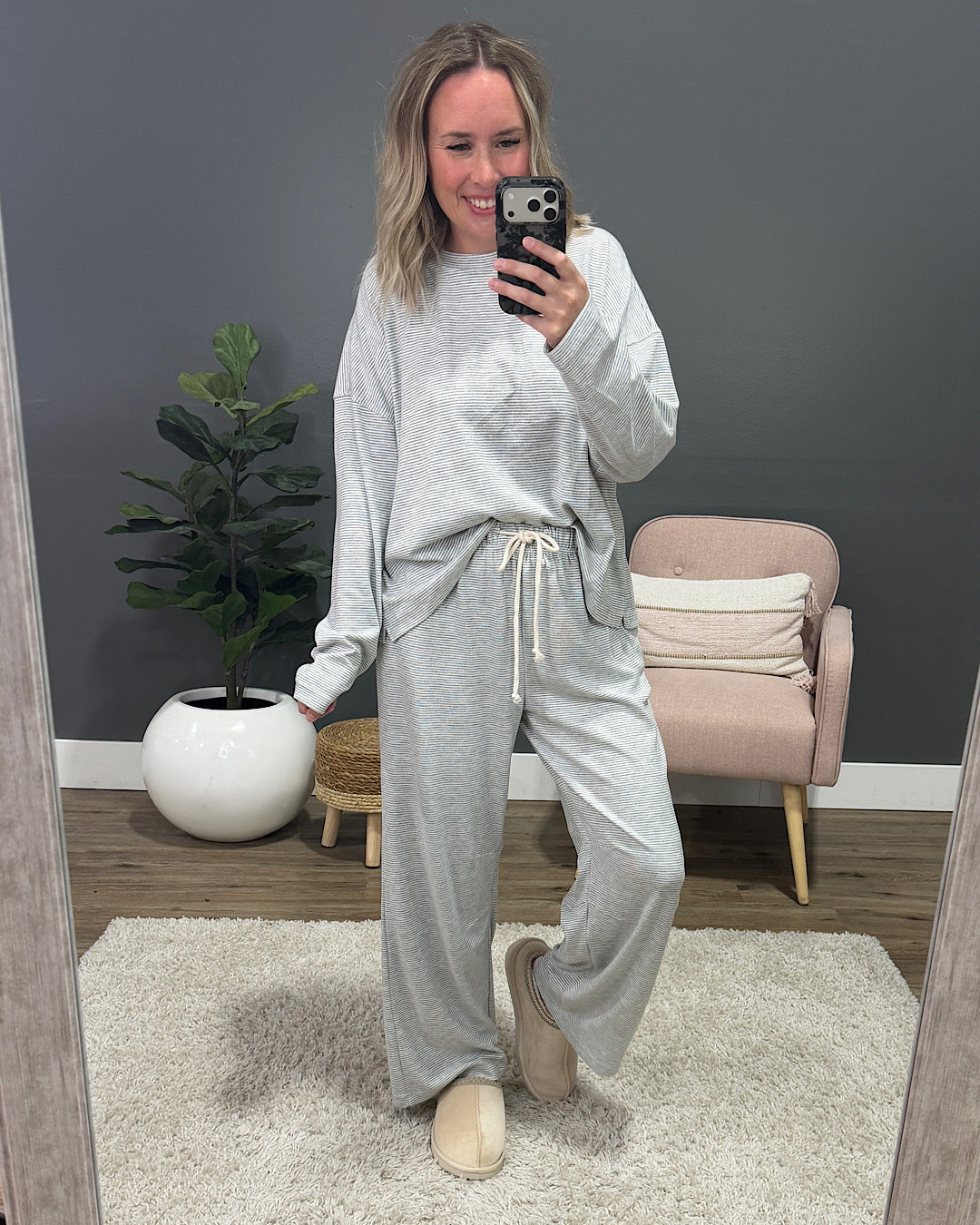 Stop Here Striped Knit Set - Heather Gray & Cream Wishlist