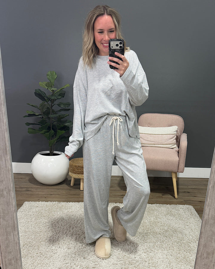 Stop Here Striped Knit Set - Heather Gray & Cream Wishlist