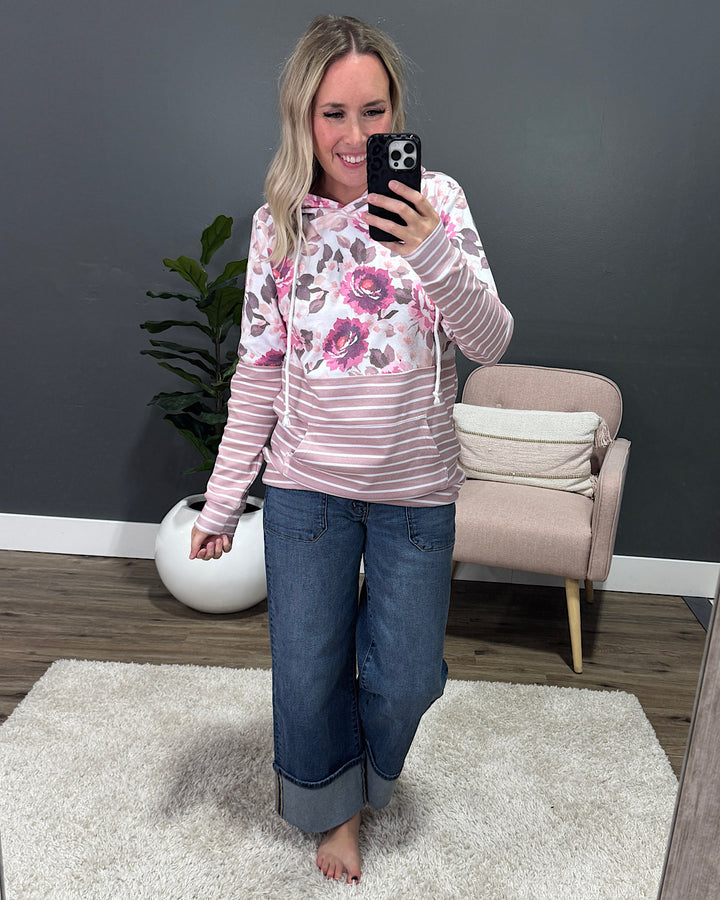 Hailey Pullover Hoodie - Autumn Blossom & Stripes Michelle Mae