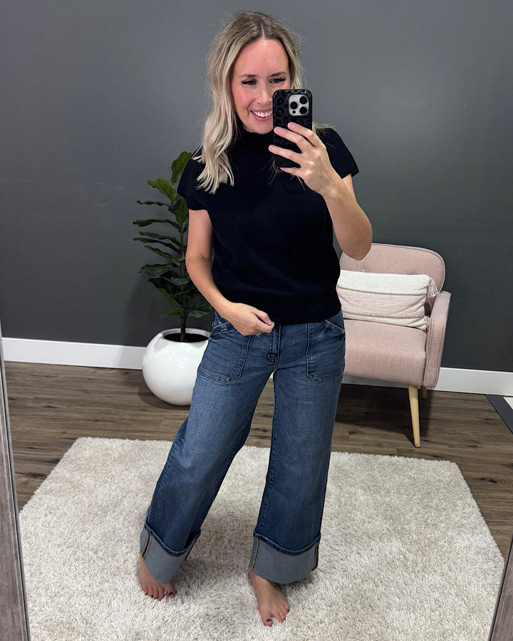 Camila Cap Sleeve Knit Top - Black Sew In Love