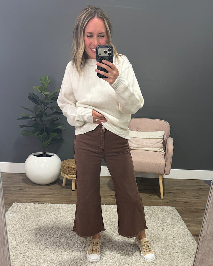 Mae Wide Leg Cropped Jeans - Brown Zenana