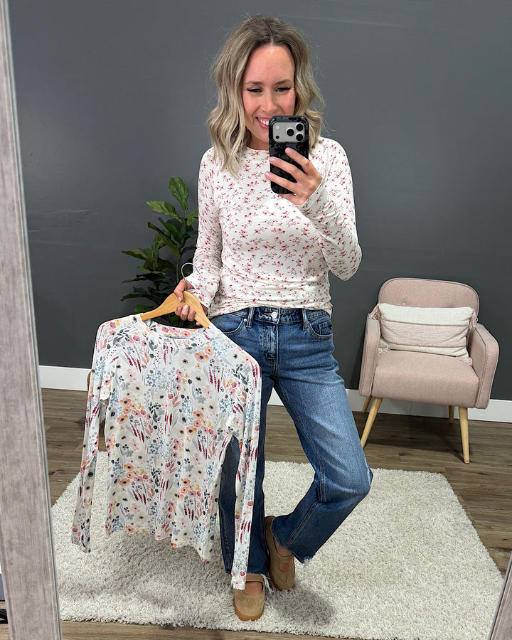 NEW! Blair Long Sleeve Top - Micro Pink Floral Michelle Mae