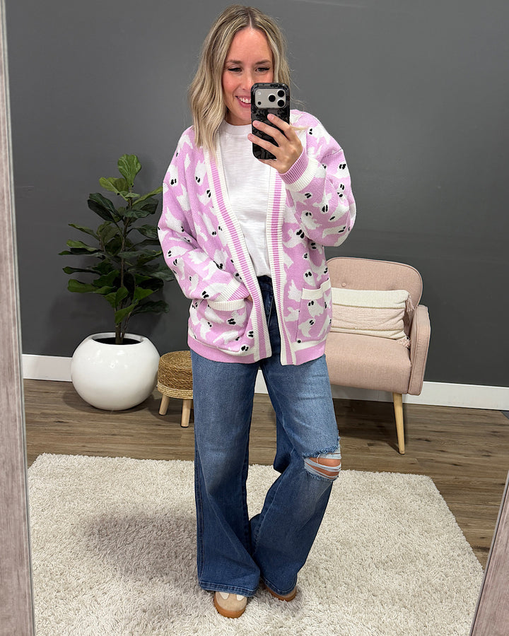NEW! Ghost Pocket Cardigan - Pink Michelle Mae