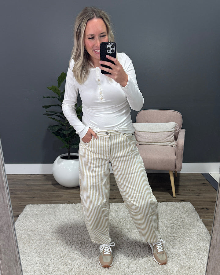 KanCan Valerie Striped Barrel Jeans - Tan KanCan