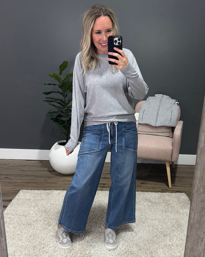 Marley Dolman Sleeve Lightweight Sweater - Heather Gray Staccato