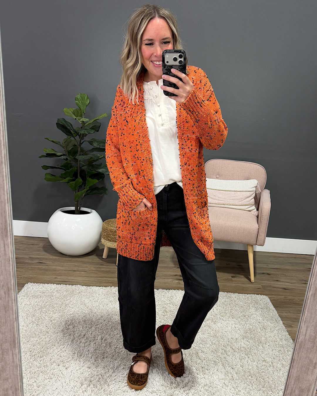 NEW! Carly Confetti Dot Cardigan - Pumpkin Michelle Mae
