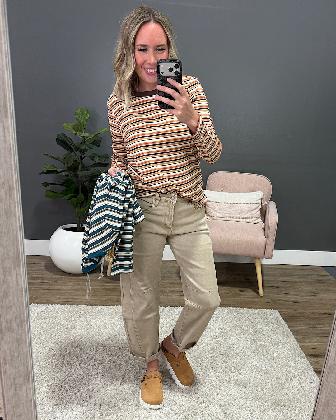 NEW! Bobbie Striped Micro Ribbed Top - Camel & Ivory Staccato