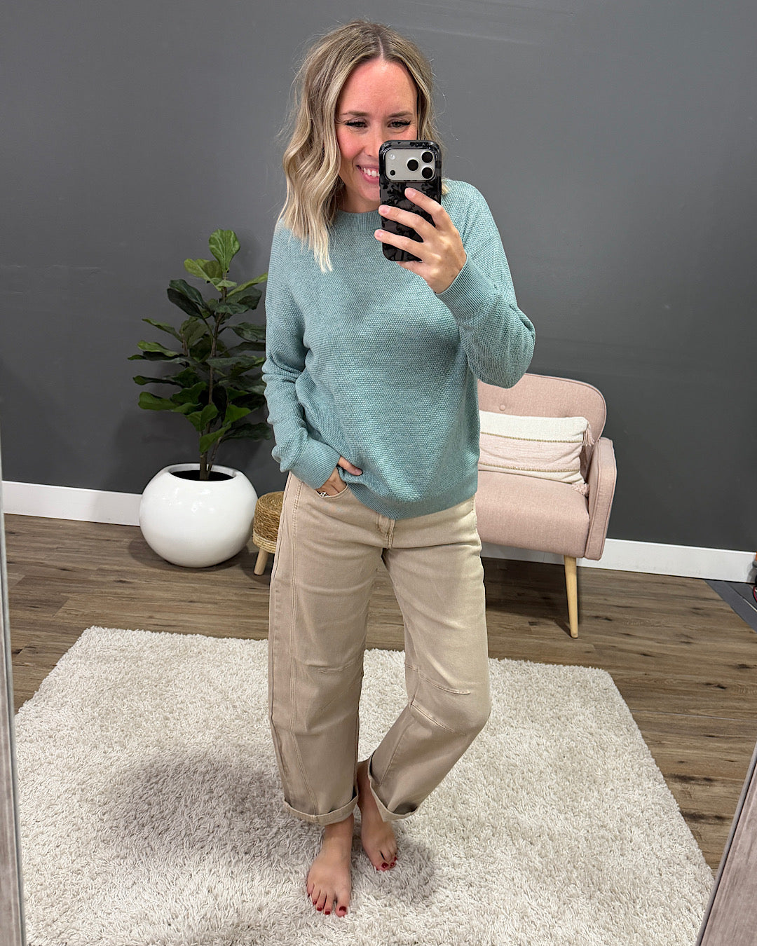 NEW! Mary Waffle Knit Sweater - Light Blue Staccato