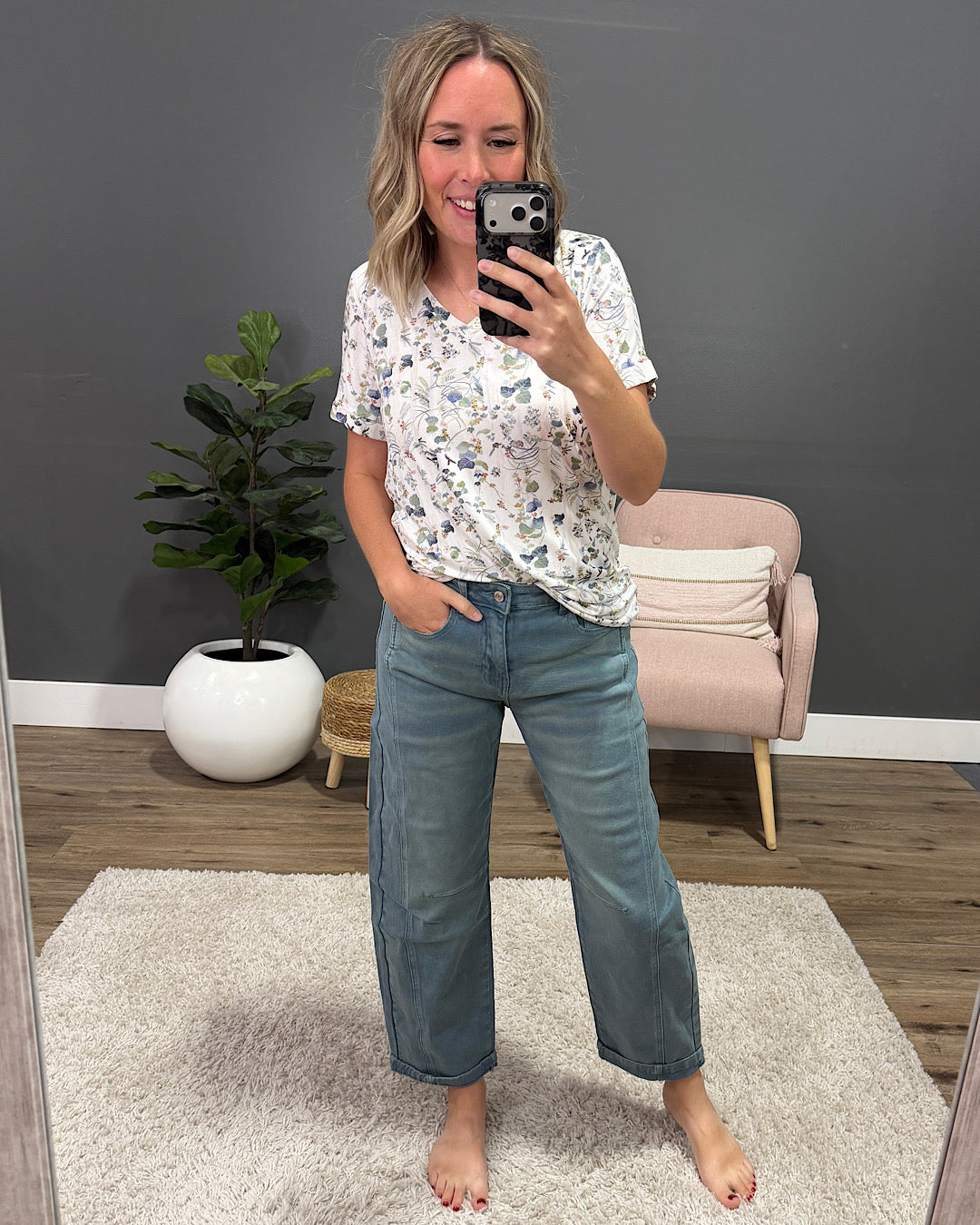 NEW! Alexandra Non Distressed Barrel Jeans - Teal Zenana