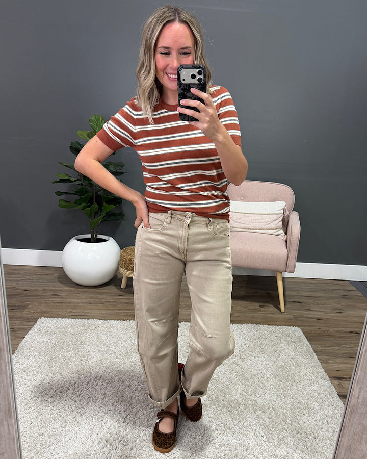 NEW! Iris Striped Short Sleeve Top - Terracotta Be Cool
